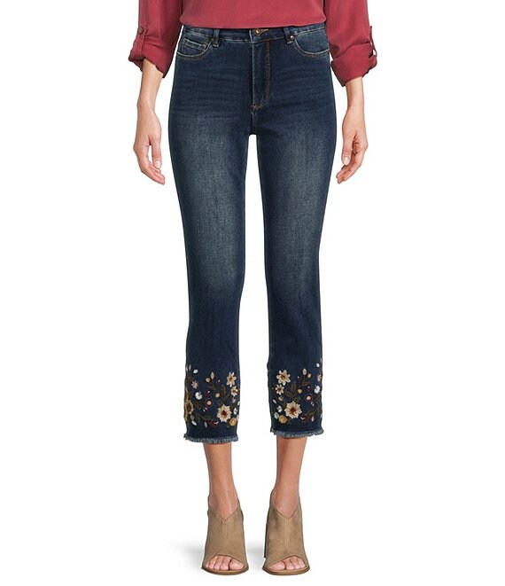 John Mark Floral Embroidered Straight Leg Stretch Denim Jean