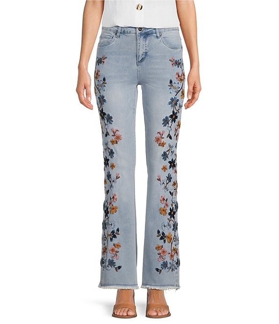 Floral Embroidery Flare Jeans  Women's bell bottom jeans, Flare