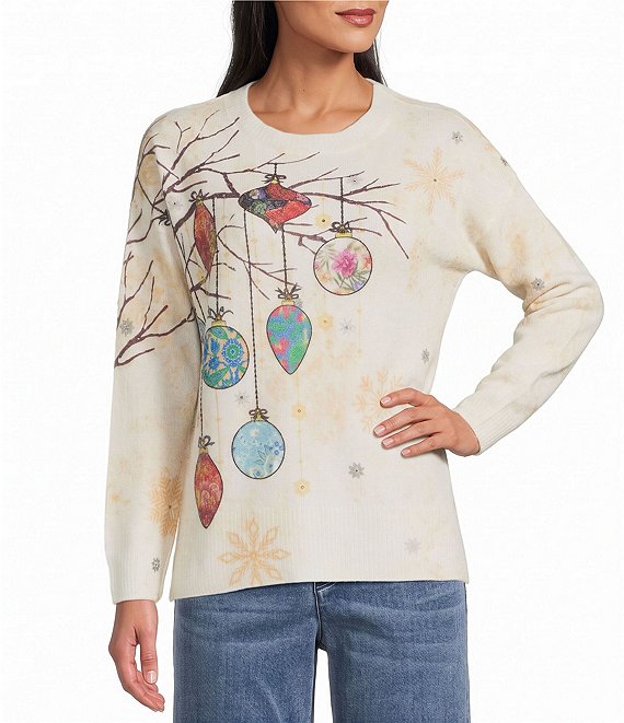 John Mark Holiday Print With Rhinestones Sweater