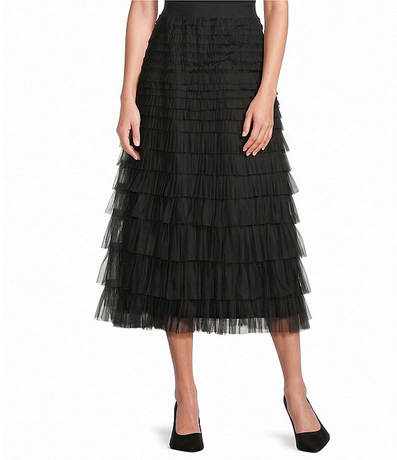 John Mark Knitted Tule Maxi Length Tiered Skirt