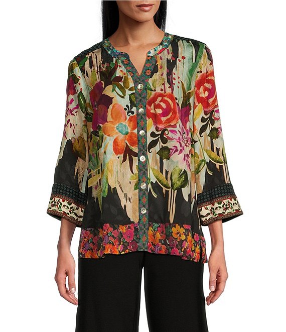 John Mark Petite Size Jacquard Mixed Print Mandarin Collar 3