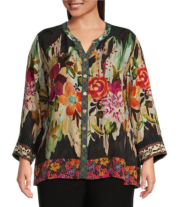 John Mark Plus Size Jacquard Mixed Print Mandarin Collar John Mark Plus Size Jacquard Mixed Print Mandarin Collar