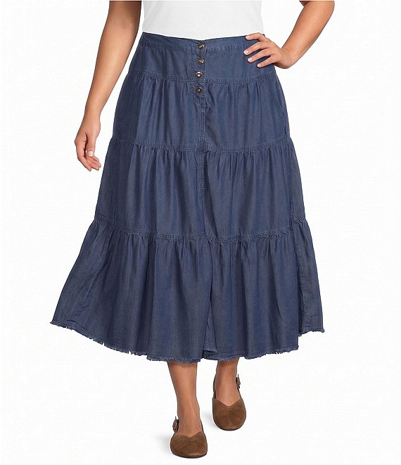 John Mark Plus Size Tiered Denim Skirt