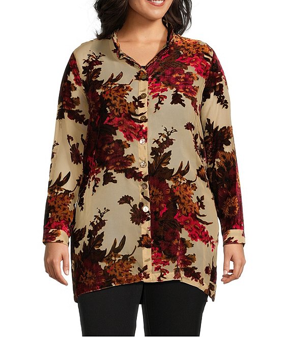 Plus Size Printed Velvet Burnout Sleeve Bodysuit