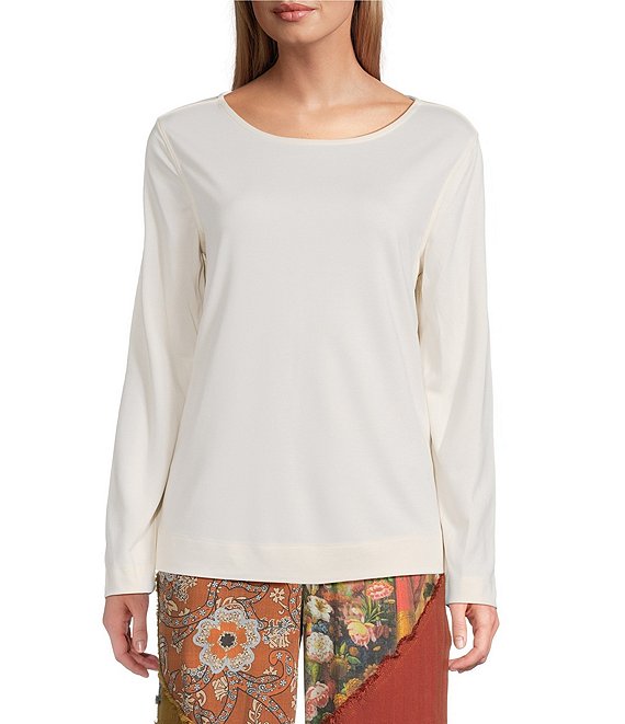 John Mark Solid Scoop Neck Long Sleeve Knit Pullover, Almond - Image 1