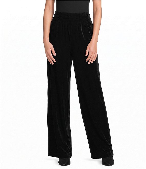 John Mark Velvet Wide Leg Smocked Waist Pull-On Pants