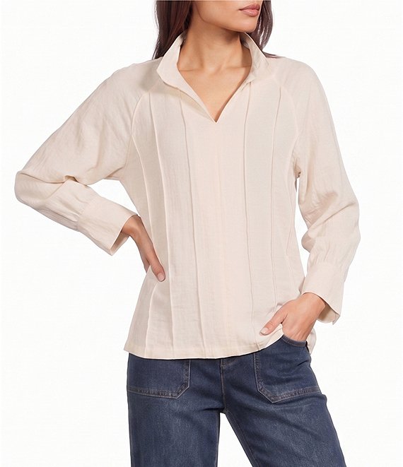 John Mark Woven Johnny Collar 3/4 Sleeve Blouse