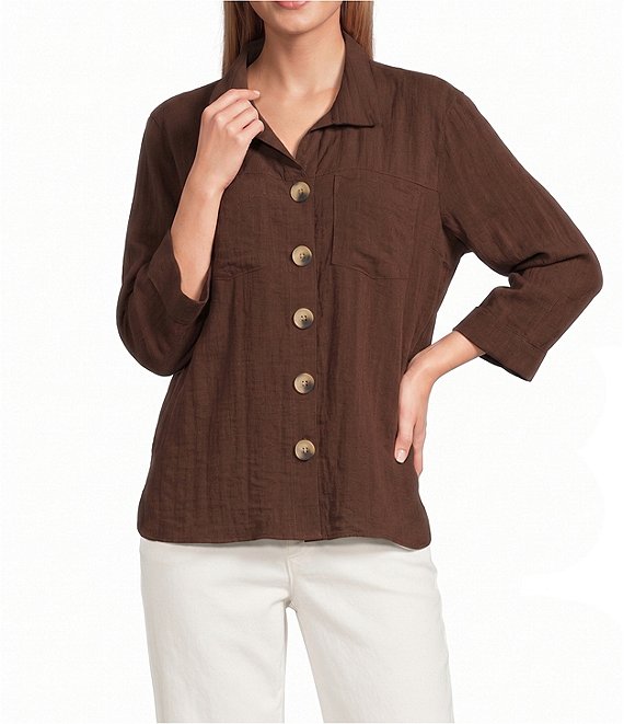 John Mark Woven Wire Collar 3/4 Sleeve Button /Front Shirt