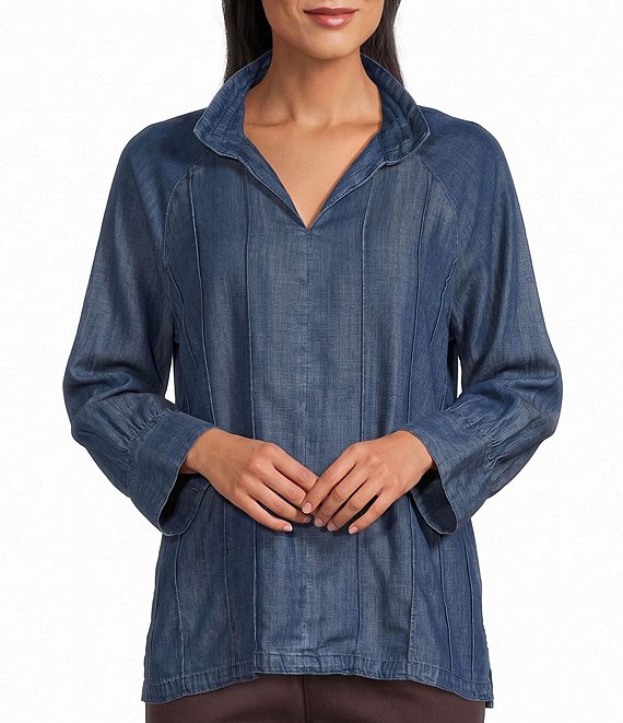 John Mark Woven Wire Collar 3/4 Sleeve Top