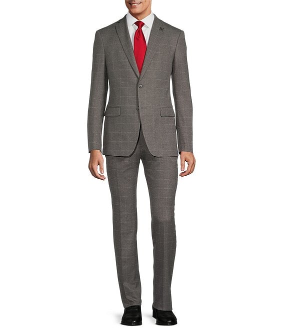 Color:Grey - Image 1 - Bleecker Large Plaid Slim Classic Fit 2-Piece Suit
