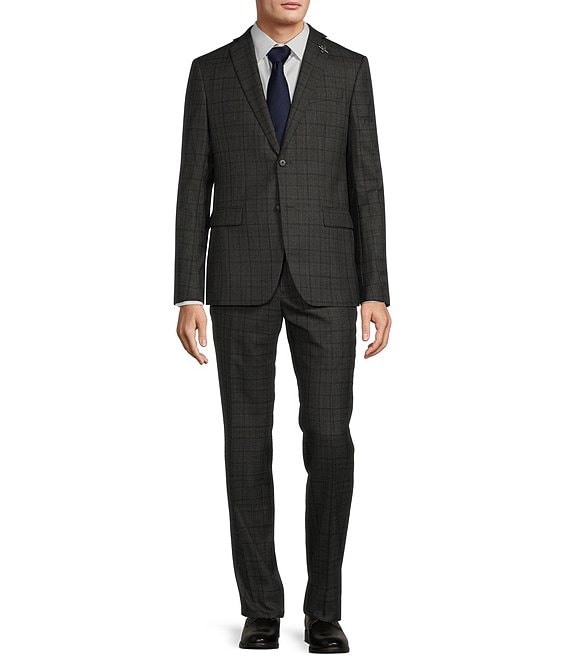 John Varvatos Slim Fit Flat Front Plaid Pattern 2 Piece Suit Dillard s