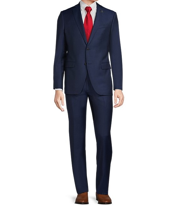 Color:Blue - Image 1 - Slim Fit Flat Front Solid 2-Piece Suit