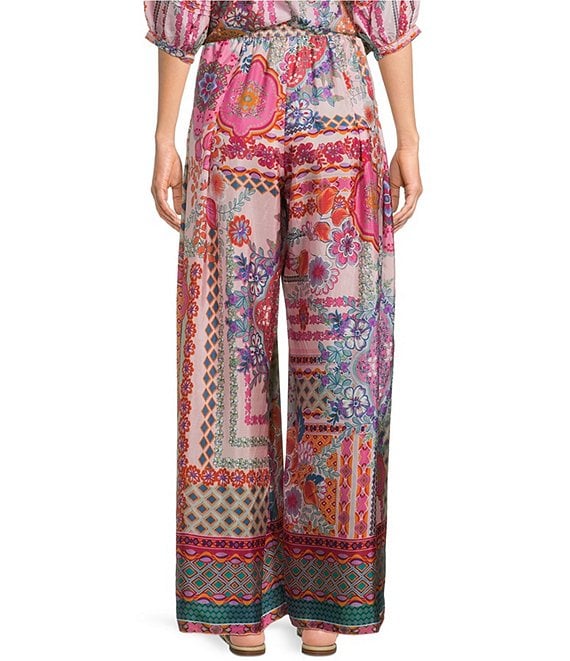 JOHNNY WAS Arya Tami Patchwork Floral Scarf Print Silk Wide-Leg
