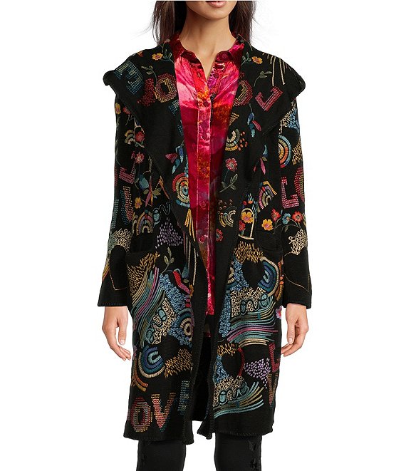 Johnny Was 'Bethia' Printed Colorful Cotton/Cashmere Hooded Cardigan outlet SZ XS