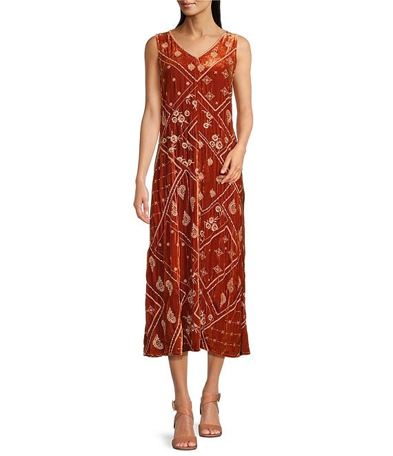 JOHNNY WAS Devi Paisley Geo Embroidered Velvet V-Neck Sleeveless A-Line ...