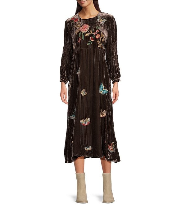 JOHNNY WAS deals black embroidered floral long sleeve dress - SMALL