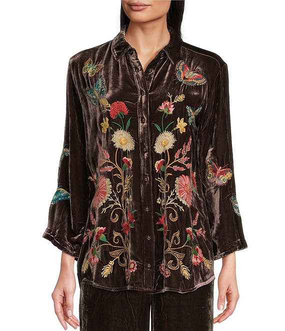 Johnny Was Blouse Long Sleeve Floral cheapest Button Down Top Black Size L