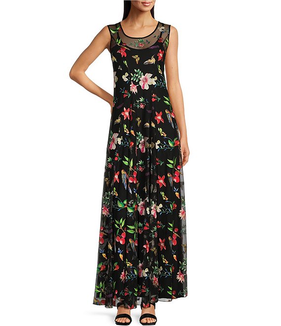 JOHNNY WAS Emilda Floral Embroidered Mesh Knit Scoop Neck Sleeveless A ...