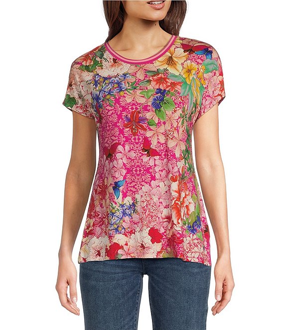 JOHNNY WAS Frame Relaxed Bamboo Stretch Knit Floral Print Crew Neck ...