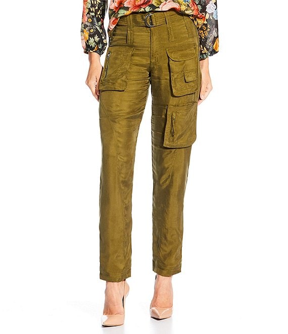 JOHNNY WAS Hailey Belted Straight Leg Cargo Pants, Martini Olive - Image 1