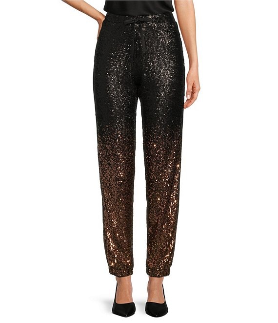 JOHNNY WAS Jett Ombre Sequin Straight-Leg Pull-On Coordinating Jogger Ankle  Pant
