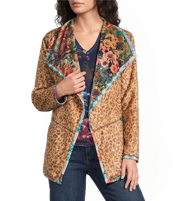 JOHNNY WAS Joan Reversible Print Cascading Collar Long Sleeve Open