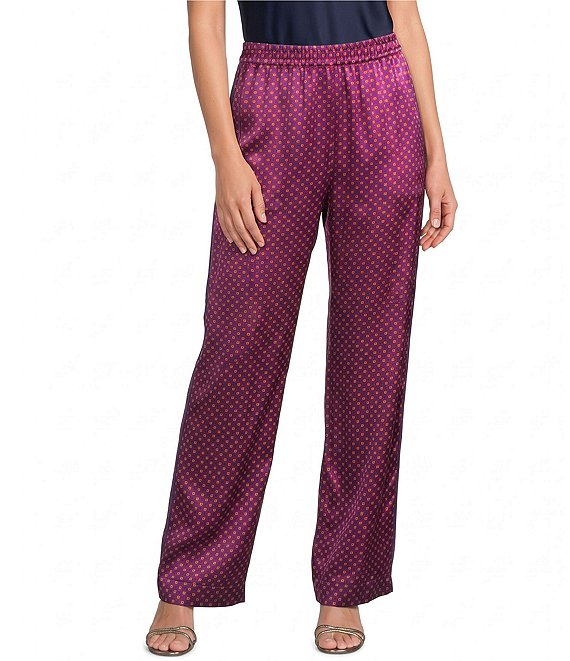 JOHNNY WAS Kanni Silk-Blend Geometric Print Coordinating Straight Leg Pull-On Pants