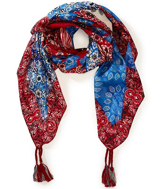 JOHNNY WAS Mayborn Quad Printed Silk Square Scarf,Specials : American Fashion Style Bags On Sale