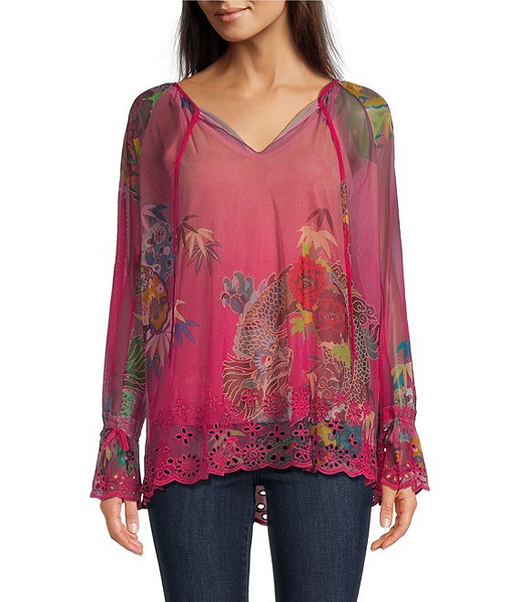 Johnny hotsell Was Floral Embroidered Peasant Top size L