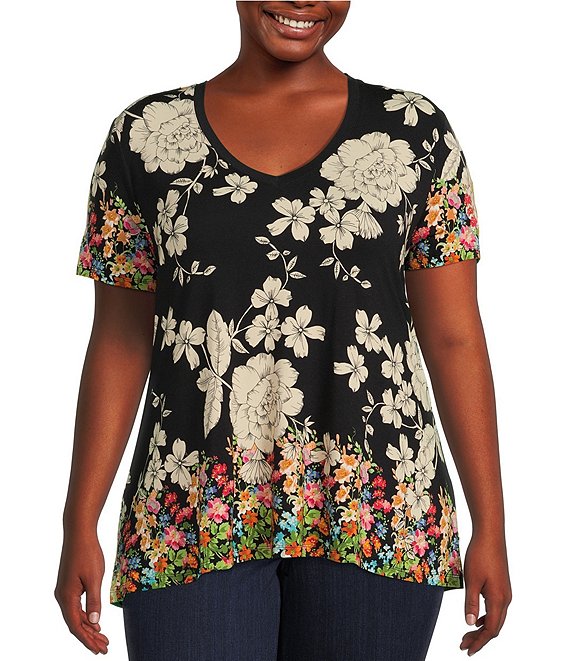 JOHNNY WAS Plus Size Redland Favorite Bamboo Stretch Knit Floral Print ...