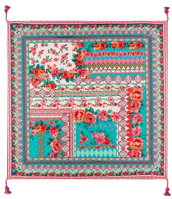 JOHNNY WAS Renata Print Tassel Silk Square Scarf