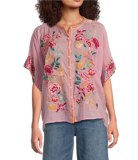JOHNNY WAS Roylane Embroidered Placement Floral Mandarin JOHNNY WAS Roylane Embroidered Placement Floral Mandarin