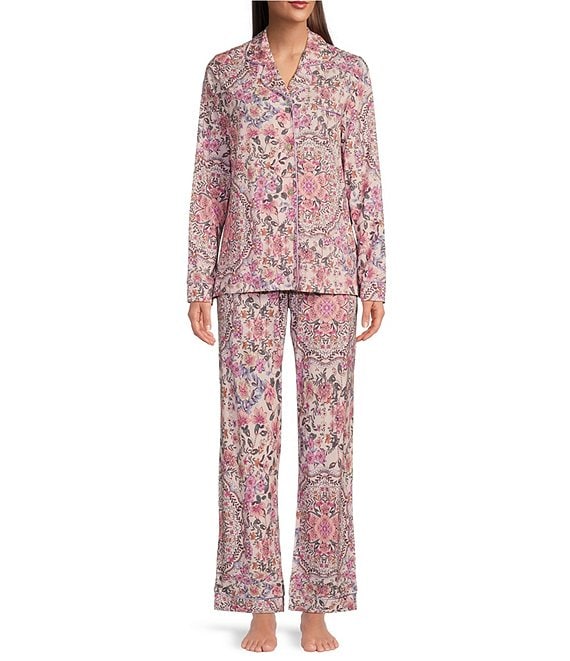 JOHNNY WAS The Aussie Long Sleeve Notch Collar Long Knit Printed Pajama ...