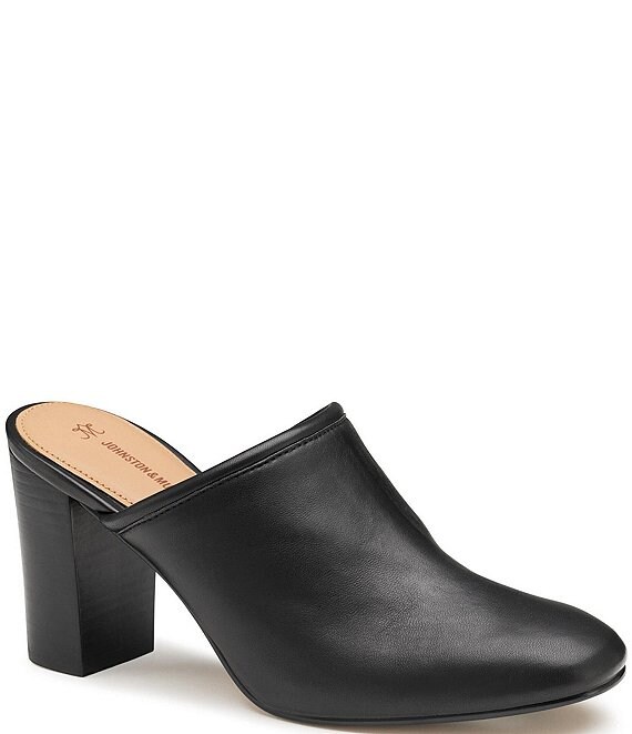 Johnston & Murphy Charlotte Leather Block Heel Mules | Dillard's