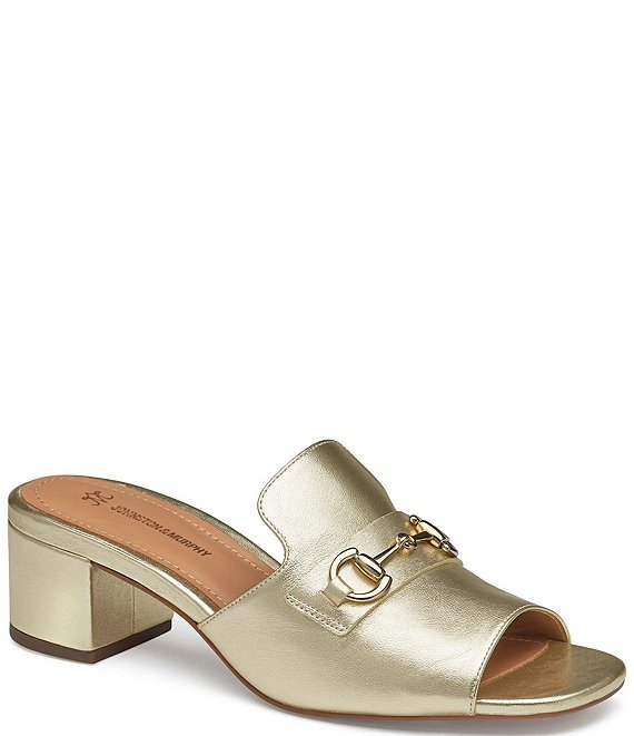 Johnston & Murphy Edith Leather Bit Buckle Slide Sandals