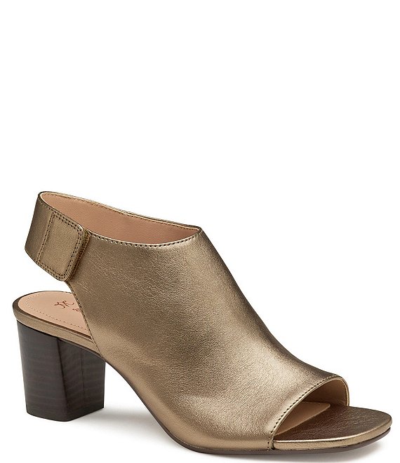 Color:Bronze - Image 1 - Evelyn Leather Back Strap Block Heel Sandals