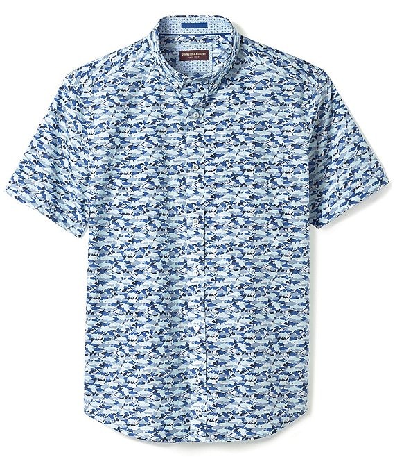 Johnston & Murphy Hidden Shark Print Short-Sleeve Woven Shirt | Dillard's