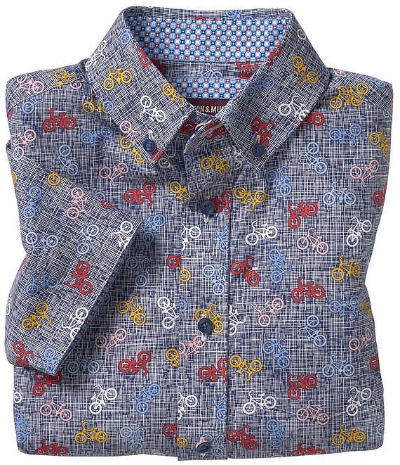 Johnston & Murphy Little /Big Boys 4-16 Short Sleeve Bicycle Printed Button  Front Shirt