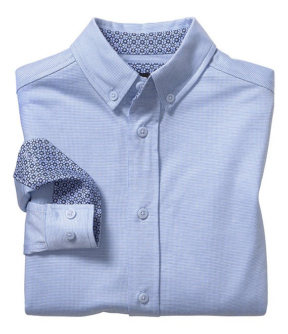 Color:Birdseye Blue - Image 1 - Little/Big Boys 4-16 Long-Sleeve Birdseye XC Flex Button-Front Knit Shirt