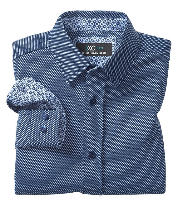 Johnston & Murphy Little/Big Boys 4-16 Long Sleeve Small-Box Print XC Flex  Button Up Shirt