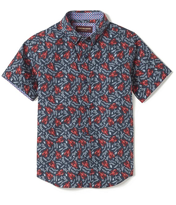 Johnston & Murphy Little/Big Boys 4-16 Navy Lobster Short Sleeve Woven ...