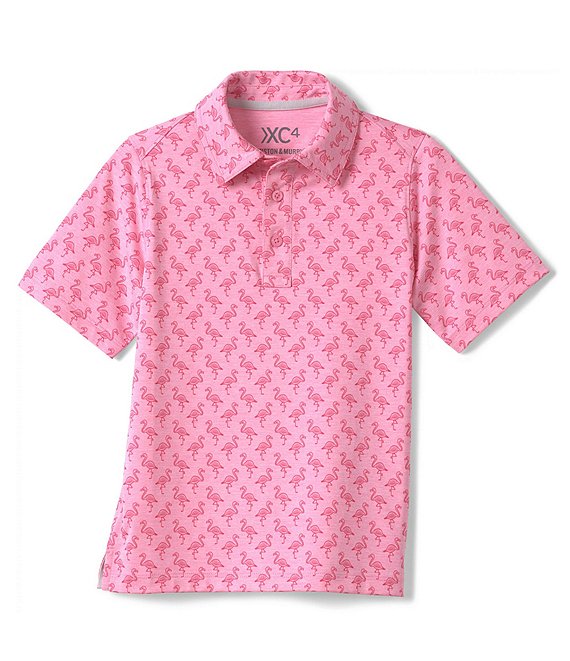 Johnston & Murphy Little/Big Boys' 4-16 Short Sleeve XC4 Performance Tonal  Flamingo Polo Shirt