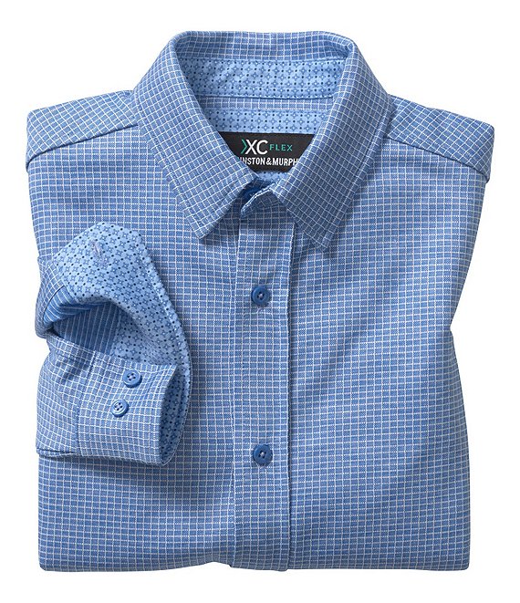 Color:Blue - Image 1 - Little/Big Boys 4-16 XC Flex Micro Grid Long Sleeve Button Front Shirt