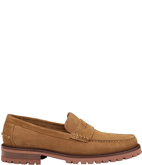 JOHNSTON & MURPHY Size 11 Brown Tan Contrast Stitch Leather Suede Penny Loafers Johnston & Murphy Black and Brown Leather Penny Loafers with  main image 2