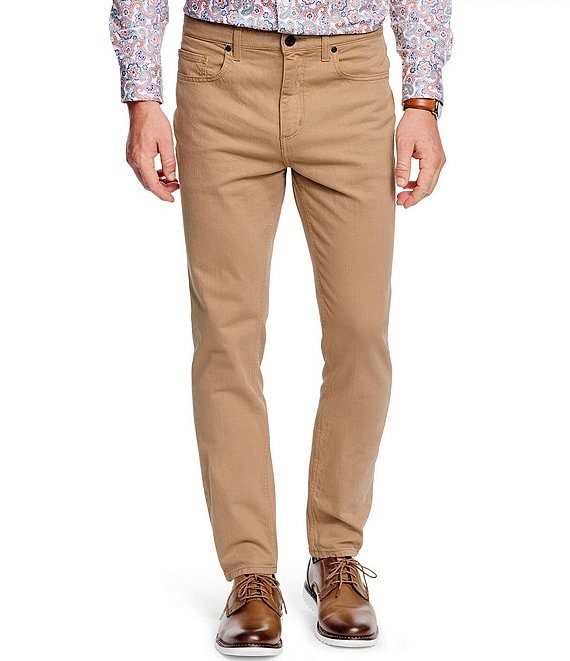 Color:Khaki - Image 1 - Straight Fit Overdye Denim Stretch Jeans