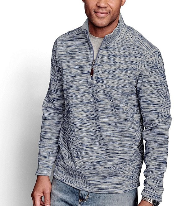 Color:Blue/Gray Heather - Image 1 - Reversible Space Dye Quarter-Zip Pullover