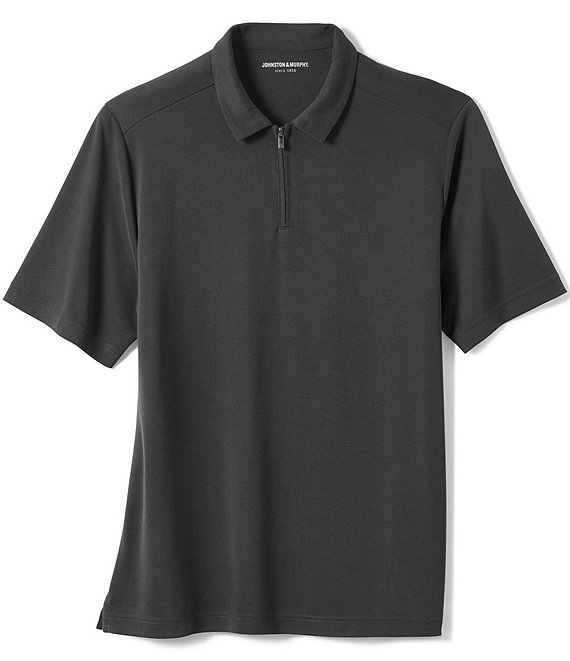 Johnston & Murphy Vintage Birdseye Quarter-Zip Short Sleeve Polo Shirt, Black - Image 1