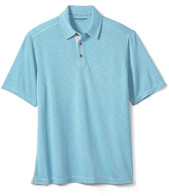 Color:Turquoise - Image 1 - Vintage Slub Short-Sleeve Polo Shirt