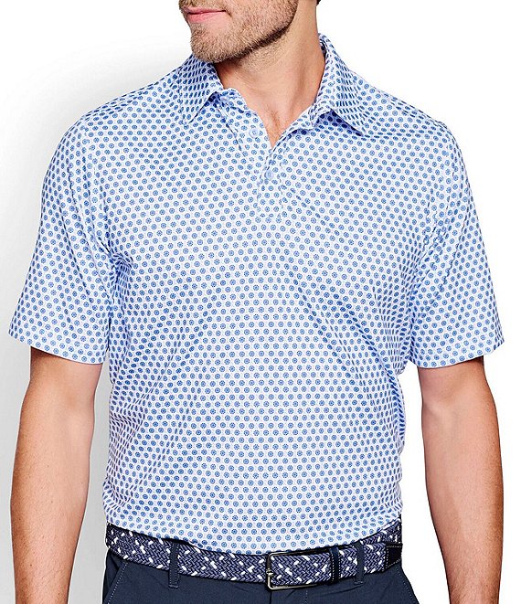 Color:White/Blue - Image 1 - XC4 Dotted Circle Performance Short Sleeve Polo Shirt