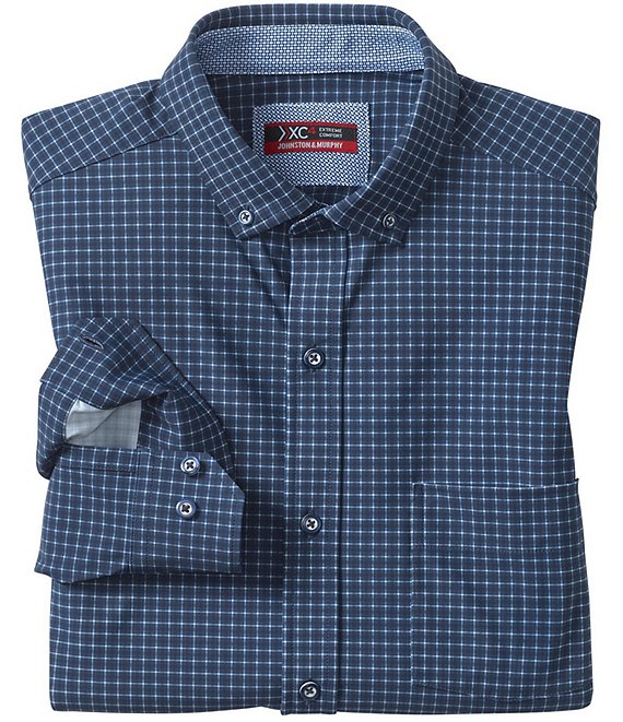 Johnston & Murphy XC4 Sport Twill Check Print Long Sleeve Woven Shirt